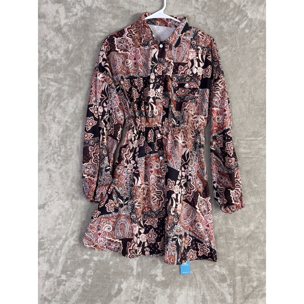 CUPSHE Paisley Floral Shirt Dress NWT Size Small Boho Long Sleeve‎ Button Mini